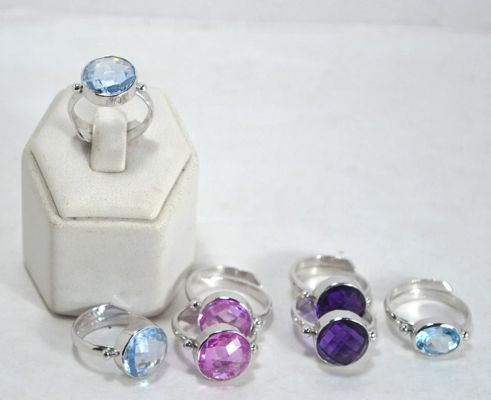 ANELLI REGOLABILI ARGENTO 925 MISTI DI COLORE RODIATI OVALE AGNK 0103 - Immagine 4 di 4