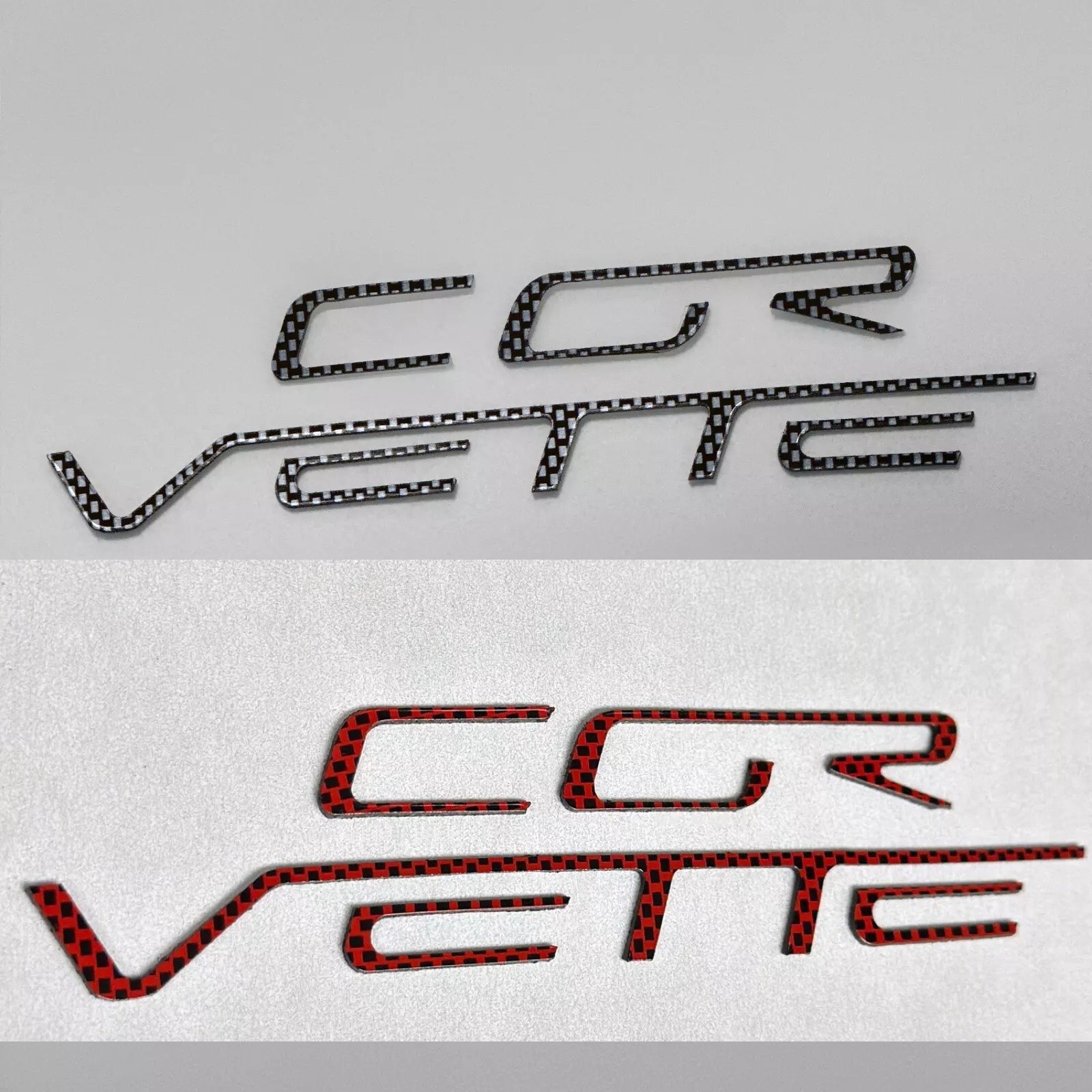 SET OF 2: 2005-2013 Corvette C6 CARBON + RED CARBON Plastic Letters Rear  Emblem