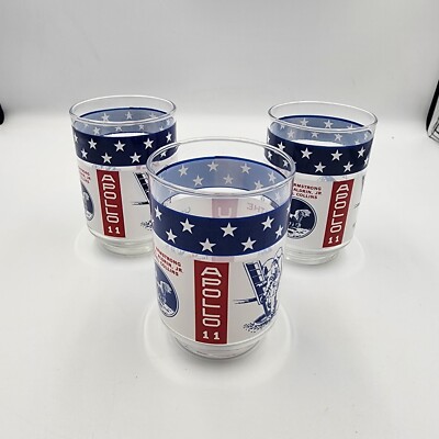 Vintage NASA Glass Apollo 11 Man On The Moon July 20 1969 set of 3Neil Armstrong
