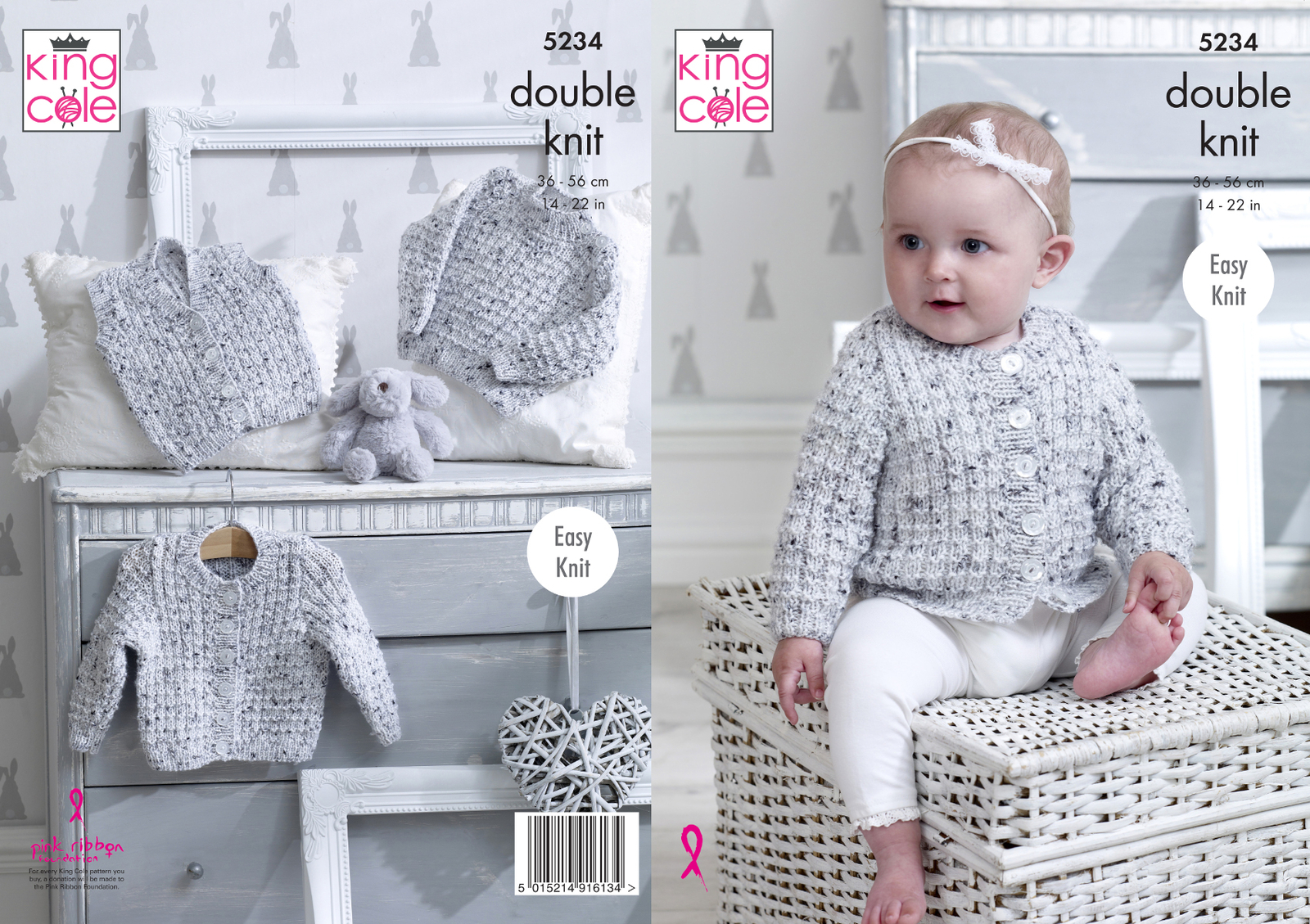 King Cole DK Knitting Pattern Sweater Cardigan and Waistcoat 5234 - Image 2