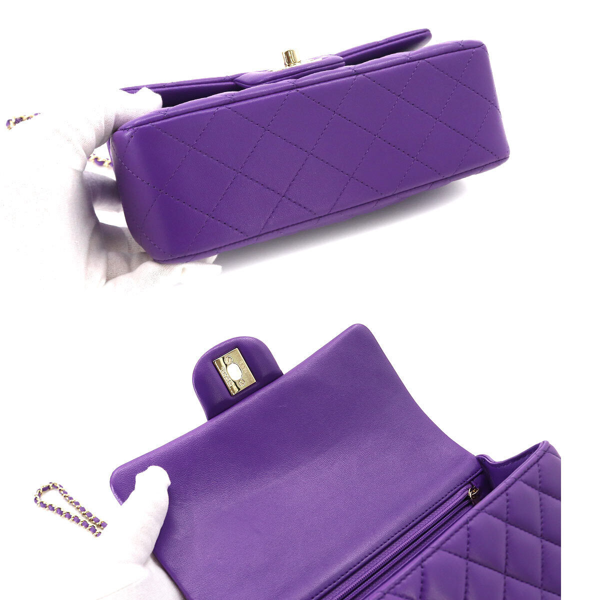 CHANEL Matelasse Top Handle Mini Flap Hand Chain Shoulder Bag Purple  90190739