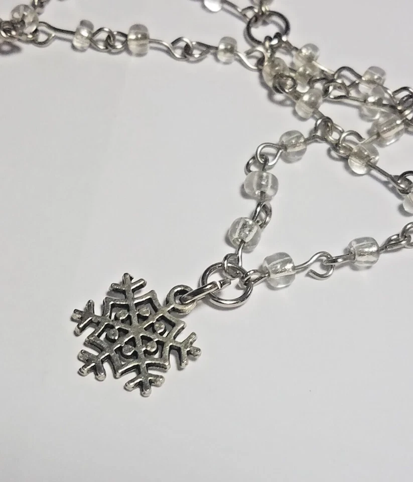 Vtg Silver Tone Metal Dangle Snowflake Clear Beads Hair Chain Headpiece Cap Boho Foto 4 de 4