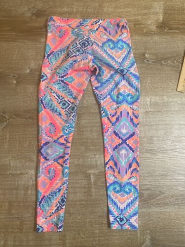 Lilly Pulitzer Leggings Girl XL 12-14 Pink Blue Elastic Ikat Bottom Cotton EUC - Picture 3 of 4