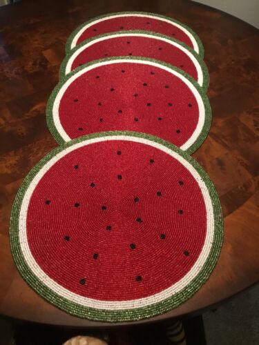 Kim Seybert Watermelon Beaded Placemats Set Of Five NWT Adorable!