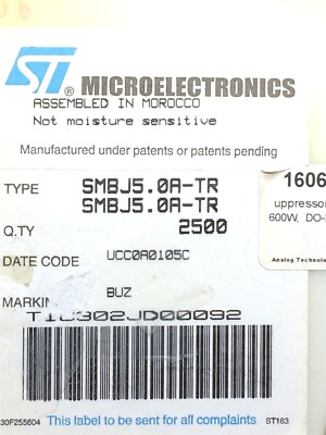 SMBJ5.0A-TR ST MICRO SMBJ5.0A TVS DIODE 5V 13.4V SMB 40 PIECES