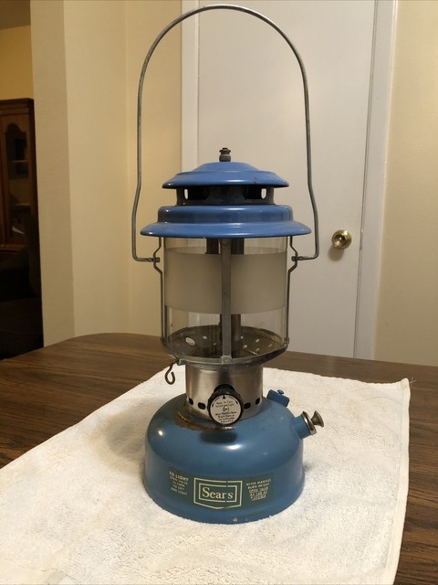 Vintage Sears Lantern 72216 Blue Camping Dual Burner 1971 for sale