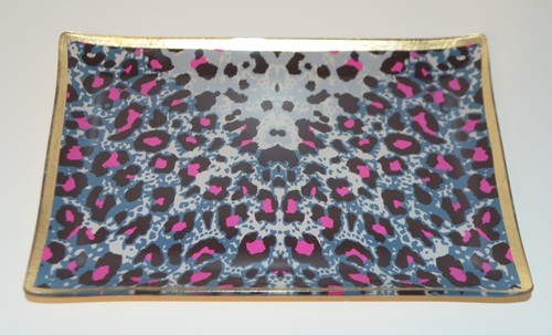 BATH BODY WORKS PINK CHEETAH PRINT JEWELRY TRAY PLATE PERFUME RING HOLDER GOLD - 第 1/1 張圖片