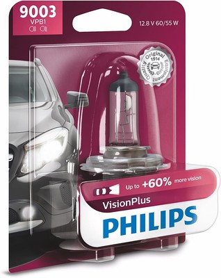 Philips 9003 VisionPlus Upgrade Headlight Bulb, up to 60% More Vision, 1 Pack
