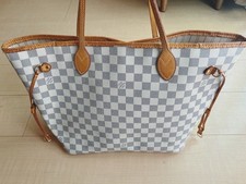 Borsa a mano LOUIS VUITTON Damier Azur Neverfull Tote in pelle bianca da donna