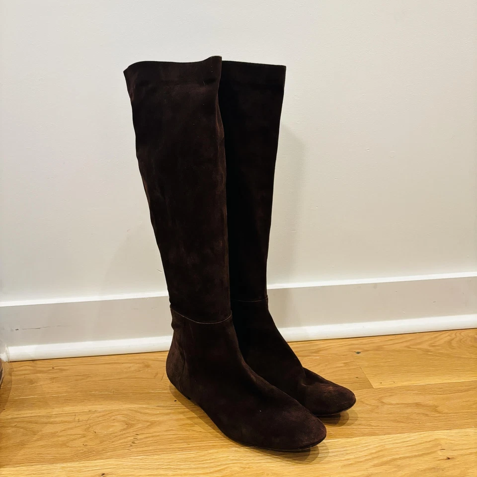 Delman Botas Mujer 9 Marrón Gamuza Montar Alto Hasta la Rodilla Cremallera Clásicas Punta Redonda Foto 2 de 4