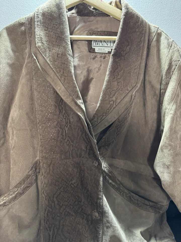 DE COLECCIÓN Avanti Chaqueta de Cuero Grande Adulto Marrón Cerdo Gamuza Abrigo con Estampado de Serpiente Foto 4 de 4