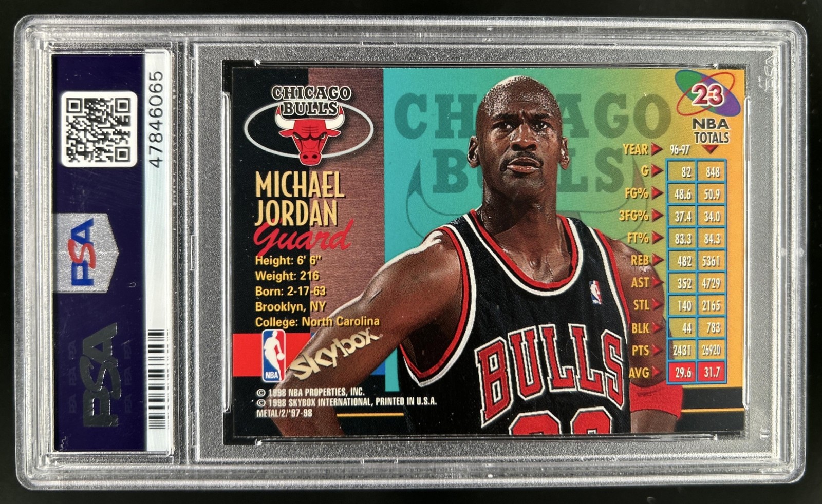 1997-98 Skybox Metal Universe Championship Michael Jordan #23 Bulls PSA 9 view 2