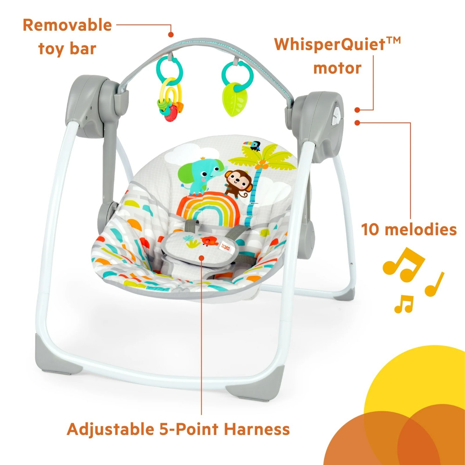 Bright Starts Playful Paradise Portable Compact Baby Swing with Toys, Unisex, Ne