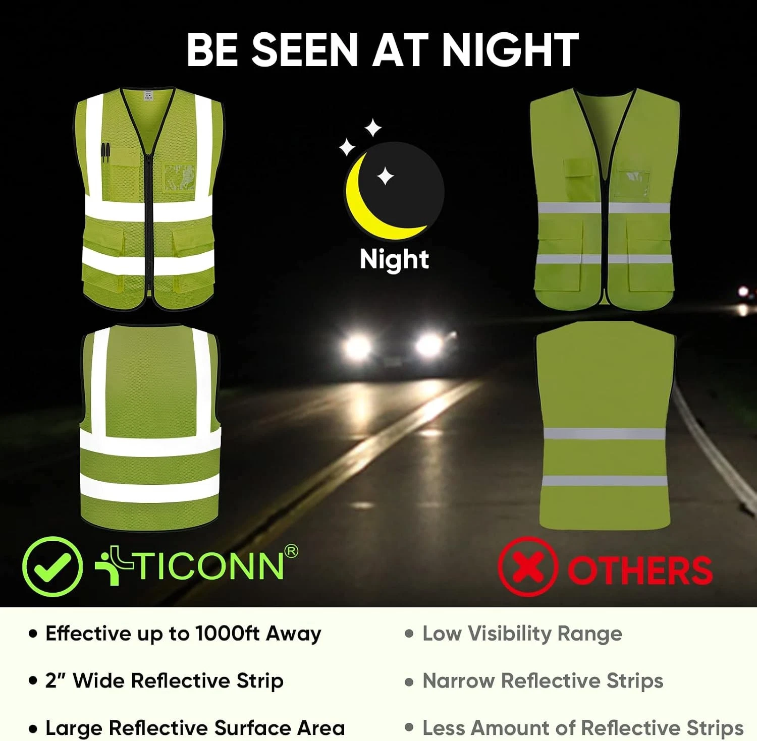 XL Safety Vest -Class 2 High Visibility Reflective Yellow Safety Vest - product detail image 3