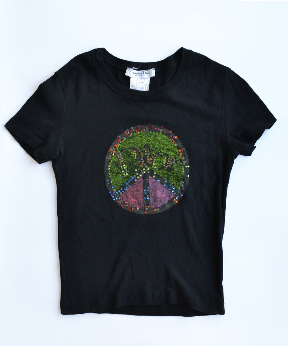 トップス Christian Dior vintage shirt Vintage Womens CHRISTIAN DIOR T Shirt Black Logo Peace