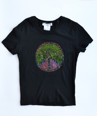 Vintage Womens CHRISTIAN DIOR T Shirt Black Logo Peace