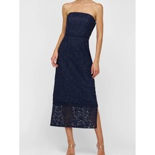 Kay Unger Gia Strapless Lace Tea Length Midi Dress Midnight Blue Size 6