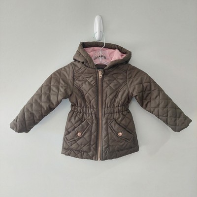 Me Jane Mini puffer jacket 2T green quilted hooded zipper front snap pockets