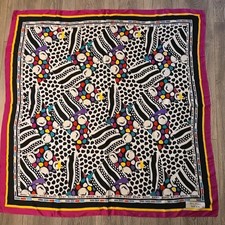 Vintage Pure Silk 44  Square Scarf Fuchsia Pink Abstract Polka Dot Border