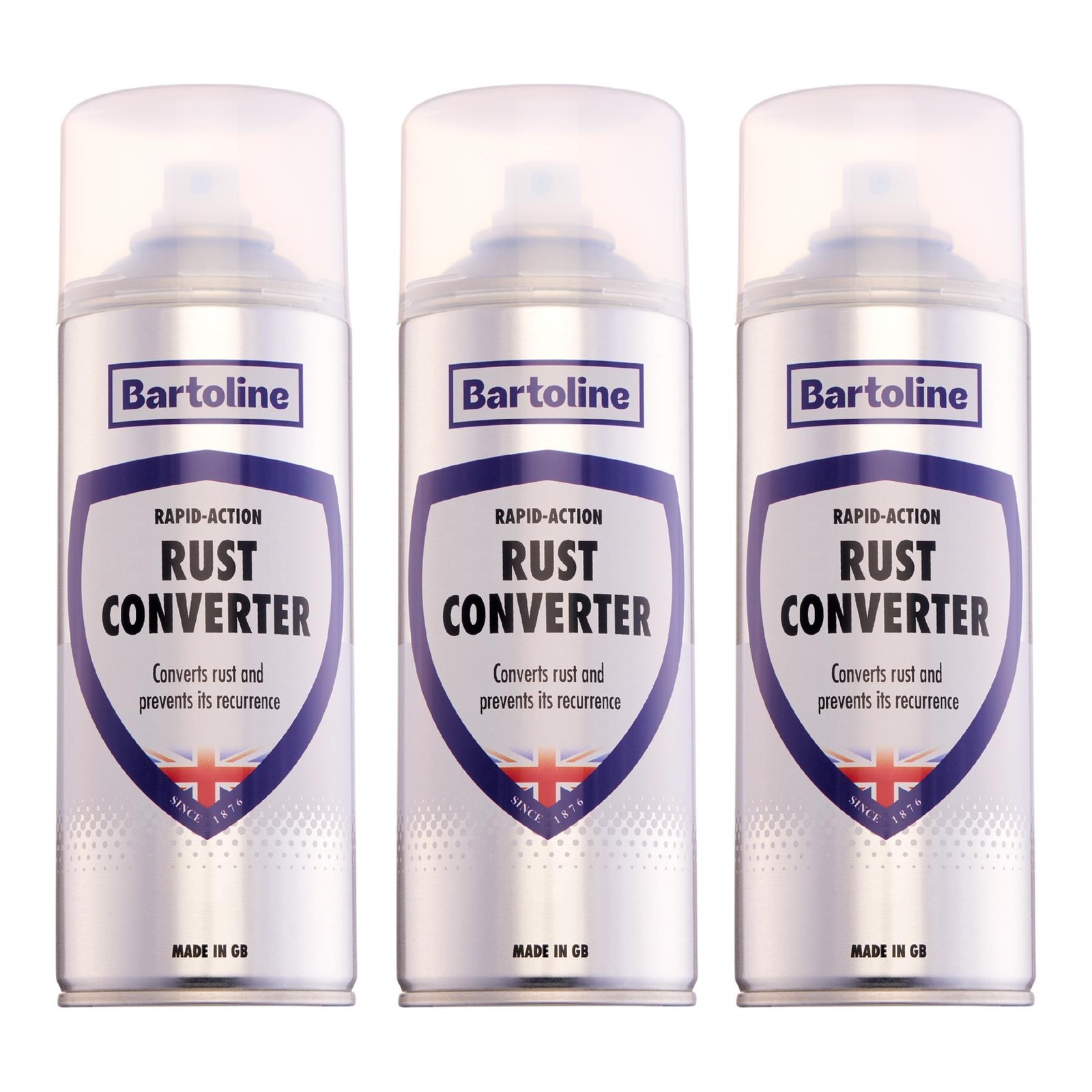3x Bartoline Rust Converter Spray Fast Self-Priming Formula Metal Surfices 400mL