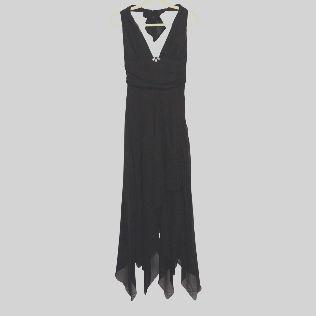 Vintage Nicole Miller Black Silk Halter Maxi Dress Size 4 Evening Formal Y2K