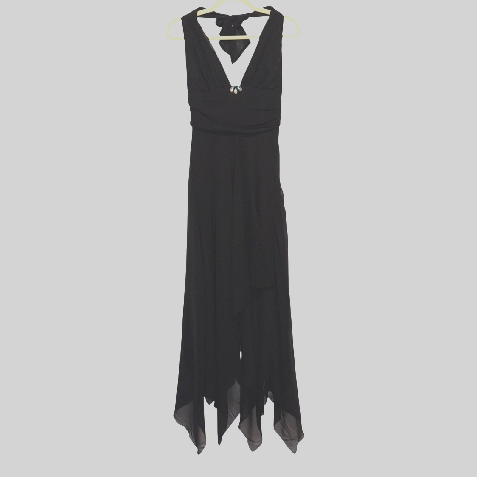 Vintage Nicole Miller Black  Silk Halter Maxi Dress Size 4 Evening Formal Y2K