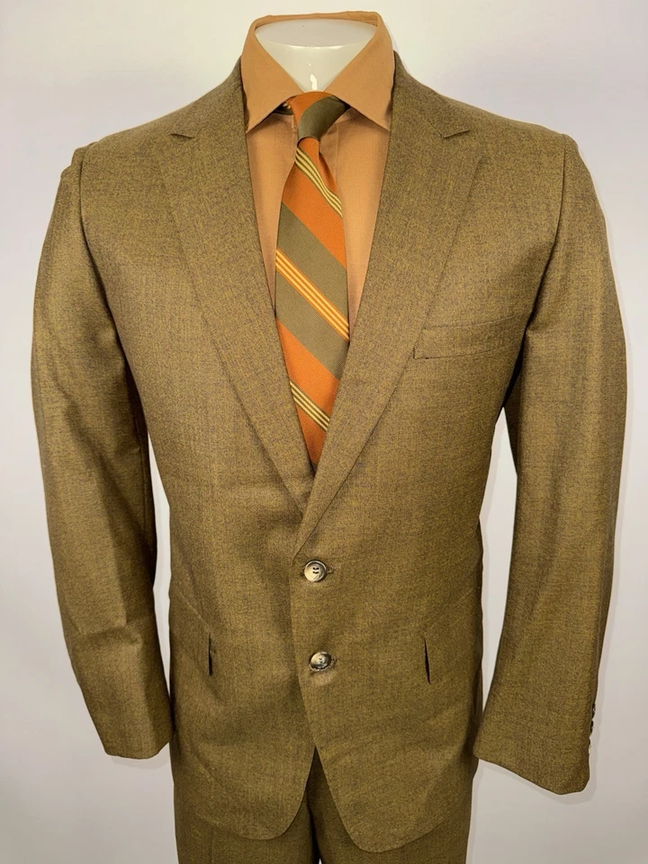 Traje de botánica de los años 60 para hombre 42 chaqueta 36 pantalones lana sin dobladillo dorado marrón vintage nuevo de colección Foto 4 de 4