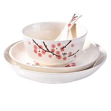 4-Piece Dinnerware Set Plates Dish Bowl Spoon Japanese Hand-painted Tableware...