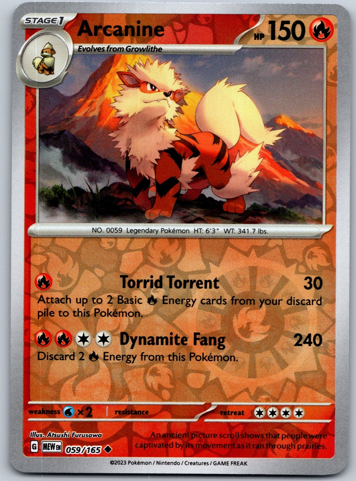 Arcanine 059/165 SV: Scarlet & Violet 151 Reverse Holo Uncommon Pokemon TCG NM