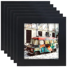 5X5 Black Picture Frames Square Classic Natural Wood 6 Pack for Wall Mounting an