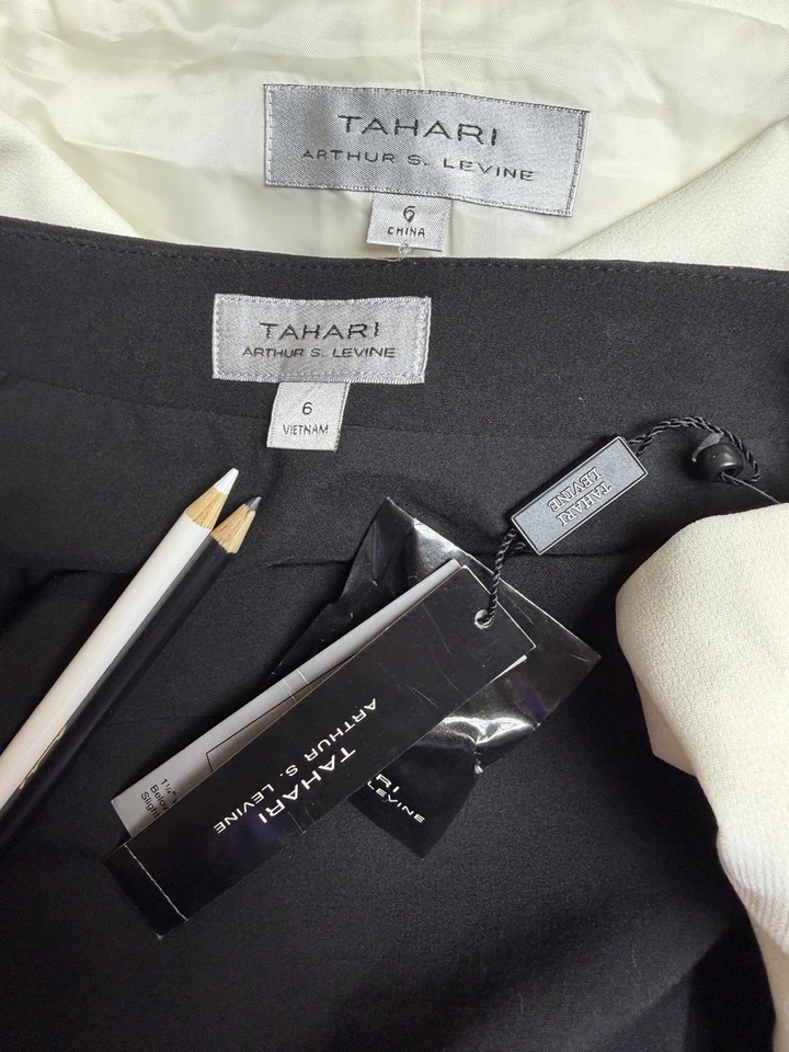 NUEVO $280 Tahari ASL Falda Traje Talla 6 Conjunto de Dos Piezas Cinturón Extra Doble Pecho Foto 2 de 4