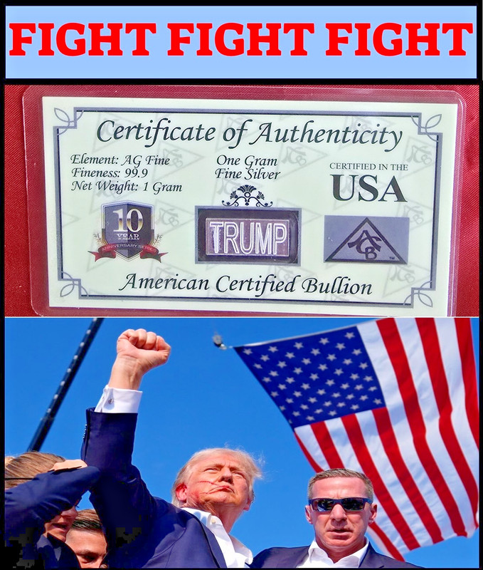 x5 TRUMP FIGHT BARS ACB 1 Gram .999 Fine SILVER w/Certificate COLLECTIBLE,,, S