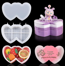 2Pcs Double Heart Box Resin Mold Jewelry Case Silicone Molds with Lid Trinket St