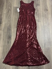 NWT Burgundy Red Sequin Dress Size M Fit & Flare Gown Cowl Back Holiday Party