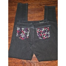 Rocawear Women's Black Jeans Size 7 Mid Rise Stretch Y2K Graphic Pocket