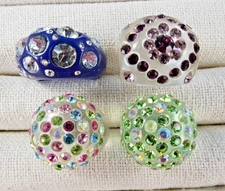 Lot of 4 Vintage Lucite Acrylic RINGS Rhinestone Dome Shaped Multi Colors