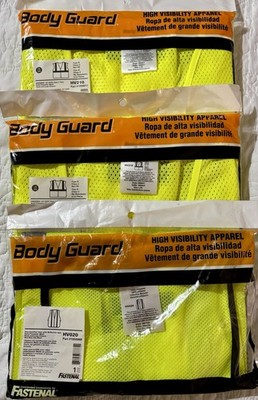 Lot Of 3 Body Guard Safety Gear High Visibility Apparel Vest - Yellow Size L/XL