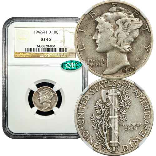 1942/1-D Mercury Dime 10c NGC XF45 CAC