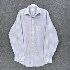 Brooks Brothers Dress Shirt Mens 16.5 Blue Plaid Regular Fit Non Iron Button Up