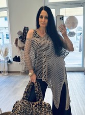 Italy Damen Pullover Tunika Netz Oversize 34-44/46 Taupe