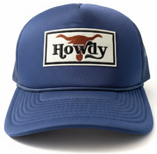 MEN'S TRUCKER HAT: Howdy Longhorn Steer Navy Blue Mesh Texas TX Bull Snapback