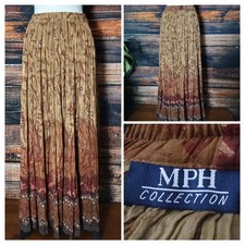 MPH Vintage Maxi Skirt M Pleated Broom 100 Cotton Brown Wine Bohemian Hippie