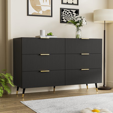 Sideboard Black Wooden Chest of Drawers 6 Drawer Storage for Bedroom Living Room
