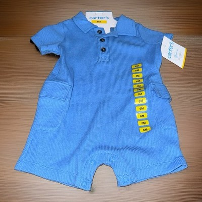 Carters 6 Months Blue Waffle Knit Romper One-Piece