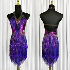 Adult Latin Rumba Fringes Performance Competition Dance Dress Rhythm Dancewear