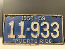 Puerto Rico License Plate 1958 1959 11 933