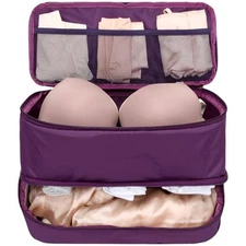  Travel Underwear Organizer Bag - Lightweight Bra Travel Double Layer Purple