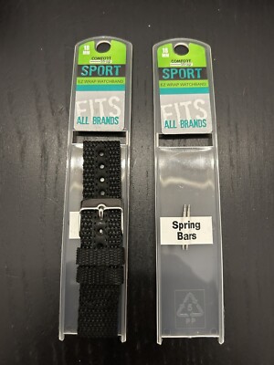 New Fits any 18mm Black Nylon Simple & Easy Pass Thru Watch Band With Spring Bar