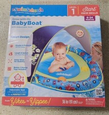 Swim School Perfect Fit Baby Boat Pool Float Adjustable Seat, Convertible Canopy