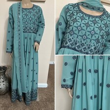 Pakistani Sea Green georgette Long Maxi Style Embroidered Sequins Dress,M